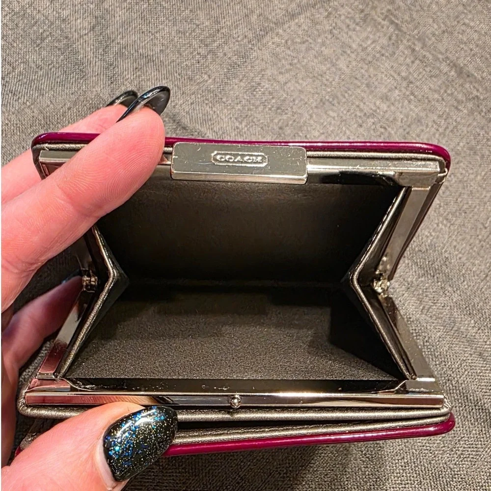 Vintage Y2k Coach Framed French Purse Kisslock Bifold Wallet Burgundy & Metallic